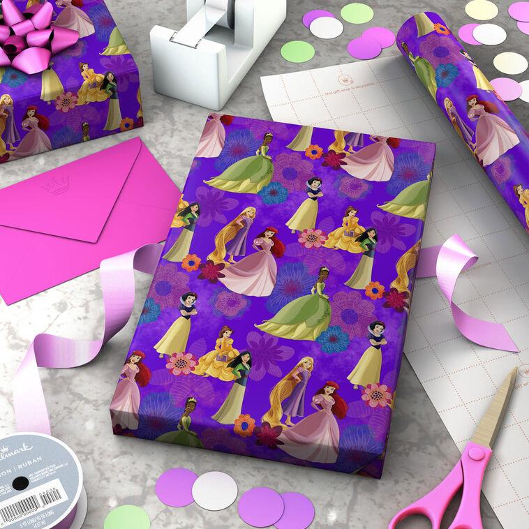 Hallmark Disney Princess Bold Purple Floral Wrapping Paper Roll 17.5 Sq. Ft