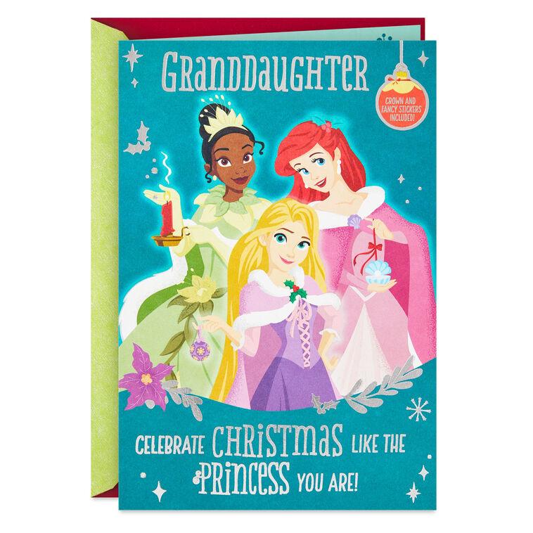 hallmark Disney Princess Christmas Card for Granddaughter With Crown and Stickers