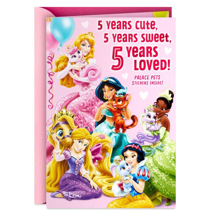 hallmark Disney Princesses Palace Pets 5th Birthday Card With Stickers for Her