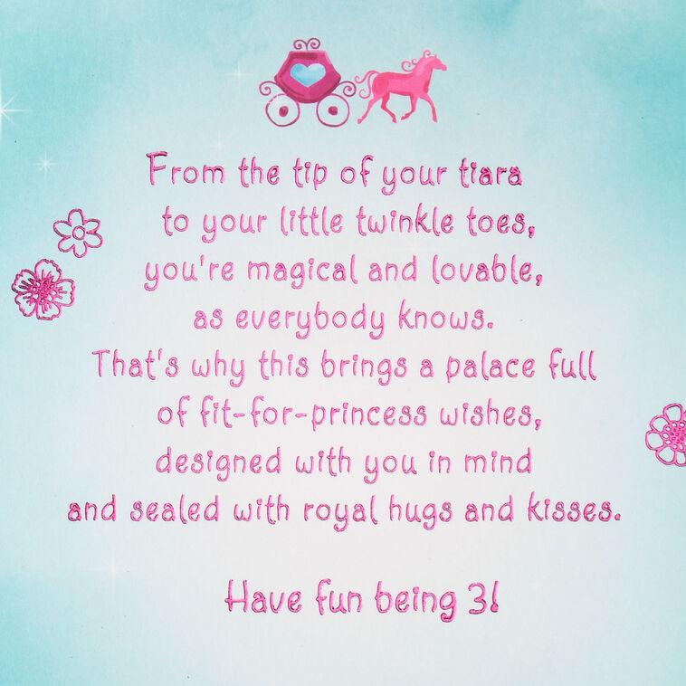 Hallmark Disney Princesses Royal Hugs And Kisses 3rd Birthday Card For Girls With Stickers