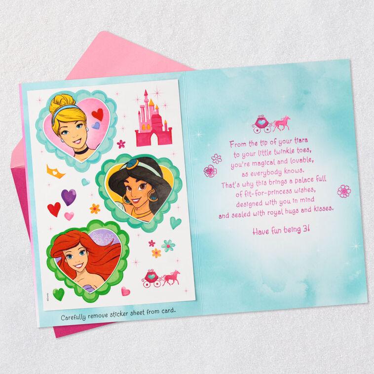 Hallmark Disney Princesses Royal Hugs And Kisses 3rd Birthday Card For Girls With Stickers