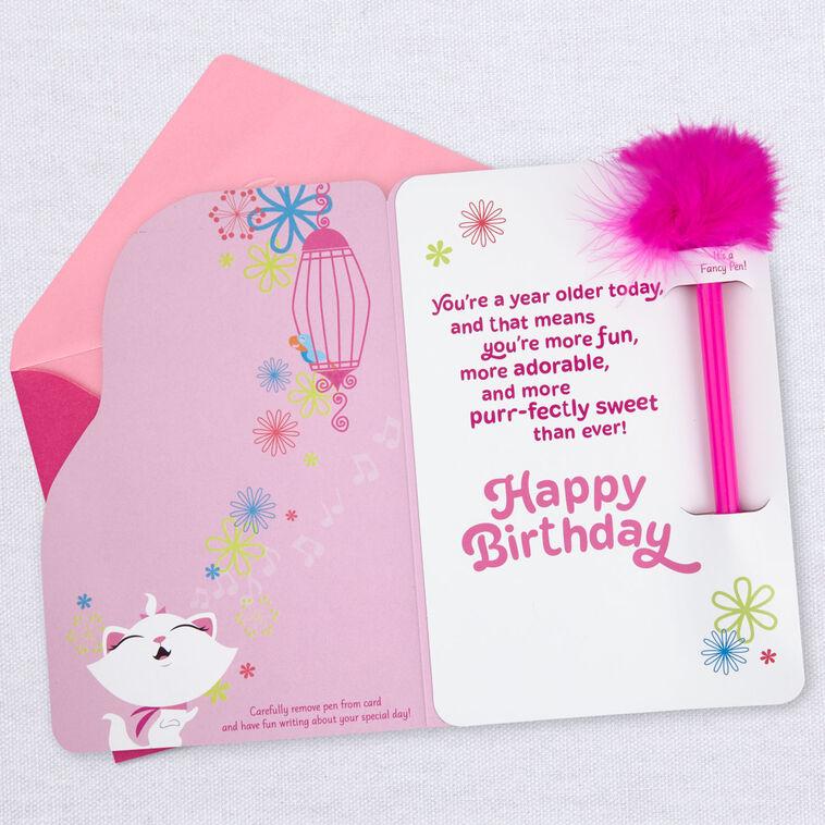 Hallmark Disney The Aristocats Marie Purr-fectly Sweet Birthday Card With Feather-Topped Pen