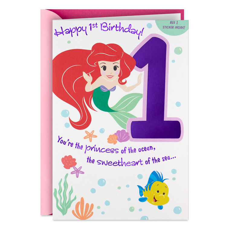 hallmark Disney The Little Mermaid First Birthday Card for Girl With Sticker