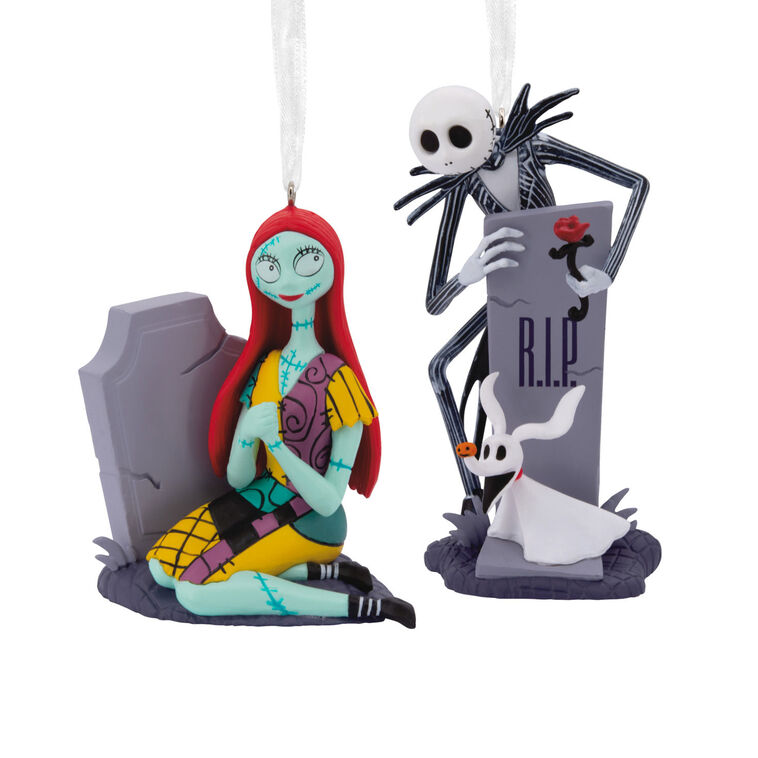 hallmark Disney Tim Burton's The Nightmare Before Christmas Jack and Sally With Tombstones Hallmark Ornaments Set of 2
