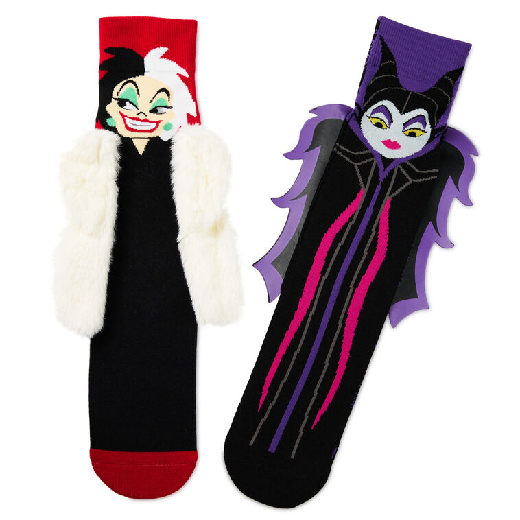 hallmark Disney Villains Maleficent and Cruella De Vil Novelty Socks