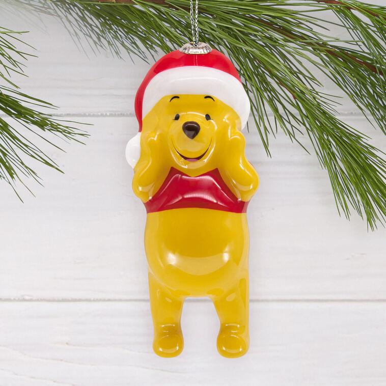 Hallmark Disney Winnie The Pooh In Santa Hat Shatterproof Hallmark Ornament