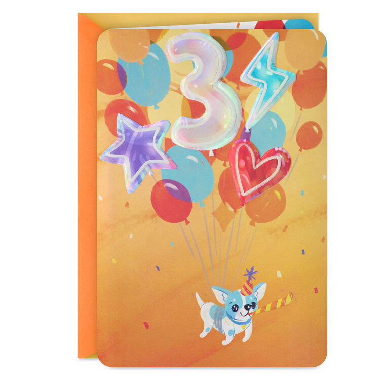 hallmark Dog With Balloons 3rd Birthday Card for Boys