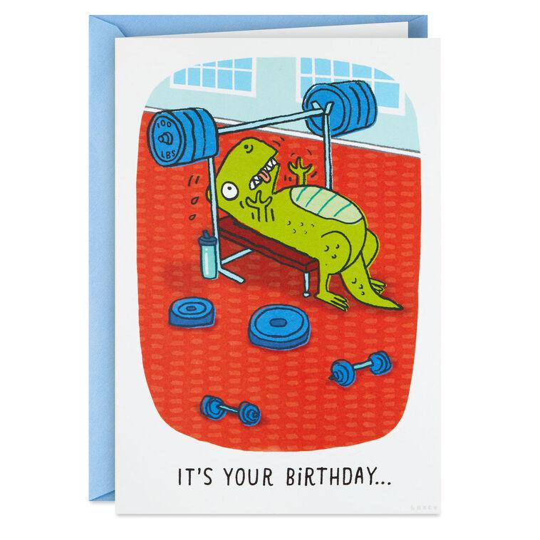 hallmark Don't Lift a Finger Dinosaur at Gym Funny Birthday Card