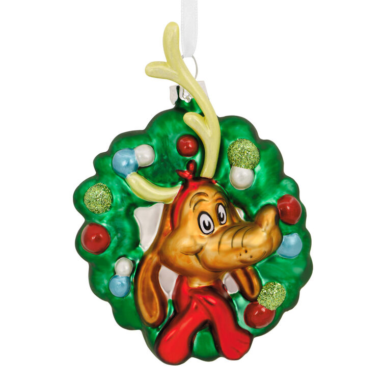 hallmark Dr. Seuss's How the Grinch Stole Christmas ™ Max in Wreath Blown Glass Hallmark Ornament