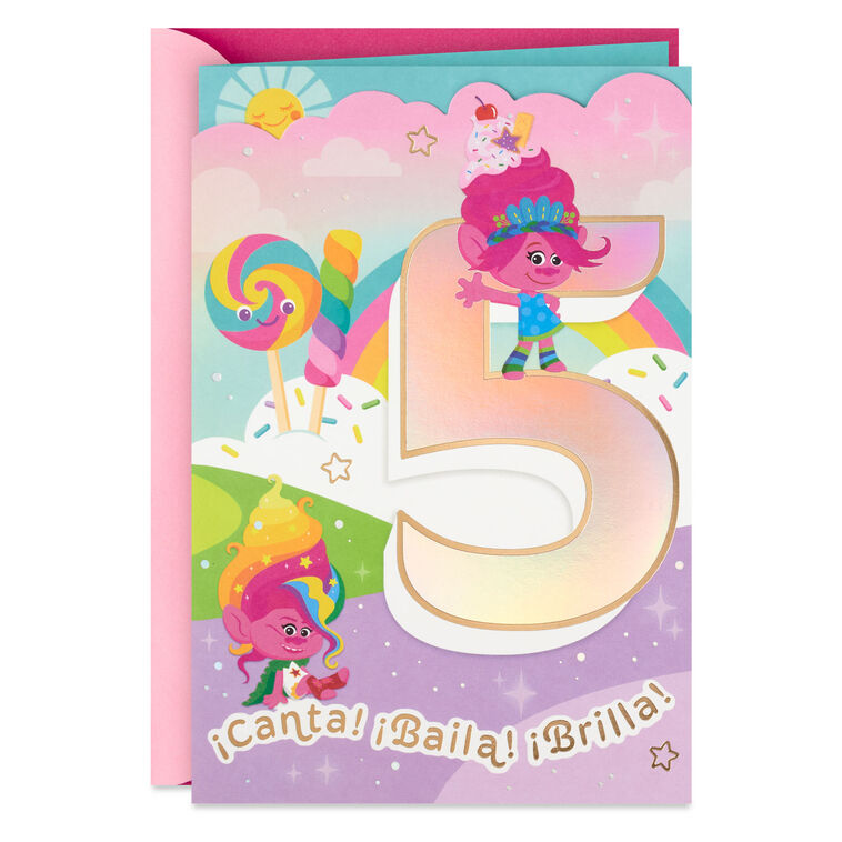 hallmark DreamWorks Animation Trolls Time to Shine Spanish-Language 5th Birthday Card