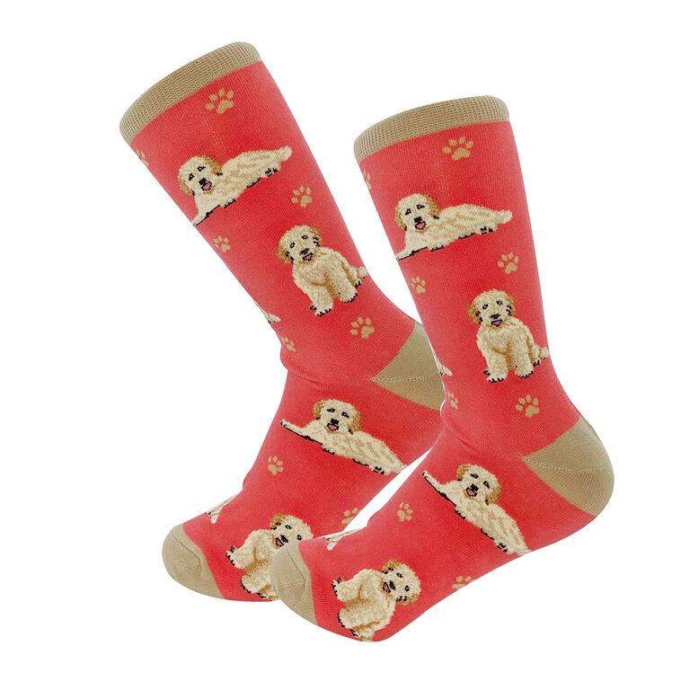 hallmark E&S Pets Goldendoodles on Red Novelty Crew Socks