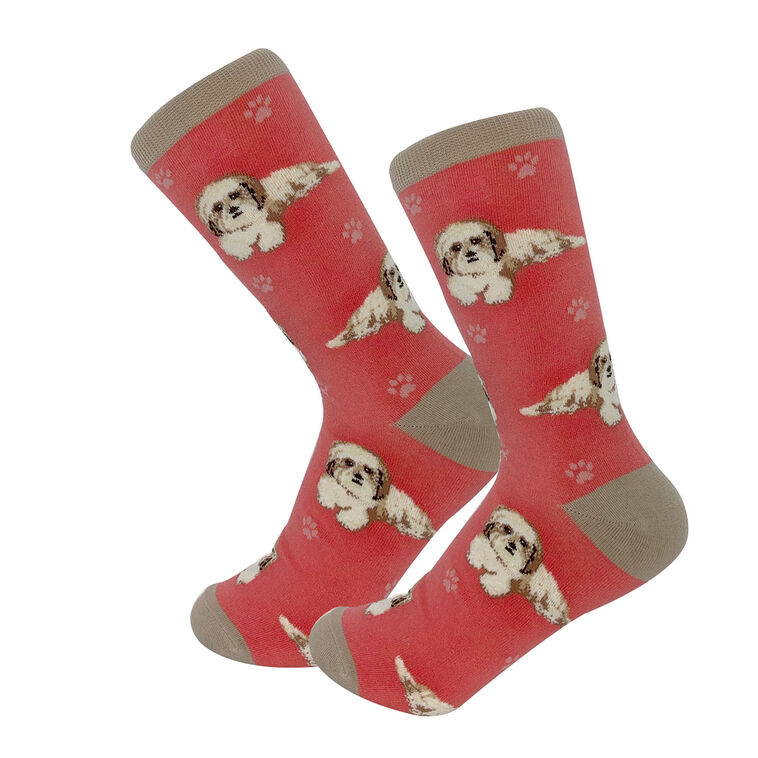 hallmark E&S Pets Tan and White Shih Tzu Novelty Crew Socks