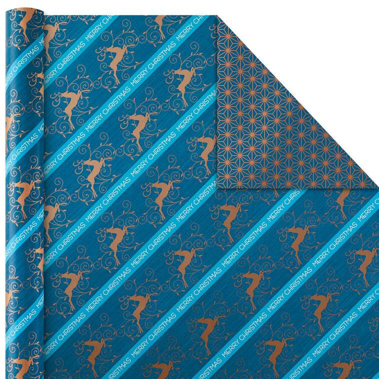 Hallmark Elegant Blues 4-Pack Blue And Gold Reversible Wrapping Paper 150 Sq. Ft