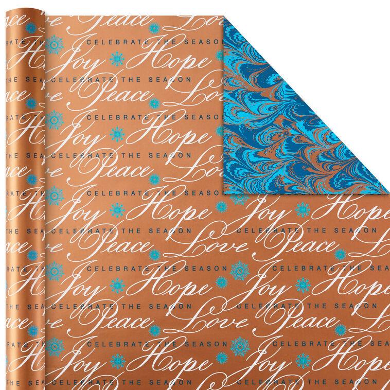 Hallmark Elegant Blues 4-Pack Blue And Gold Reversible Wrapping Paper 150 Sq. Ft