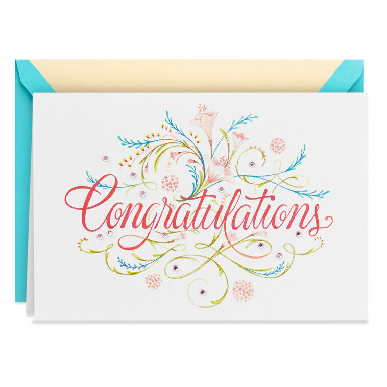 hallmark Elegant Script and Flowers Blank Congratulations Card