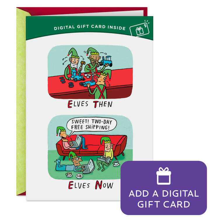 hallmark Elves Then and Now Gift Card Greeting Funny Christmas Card