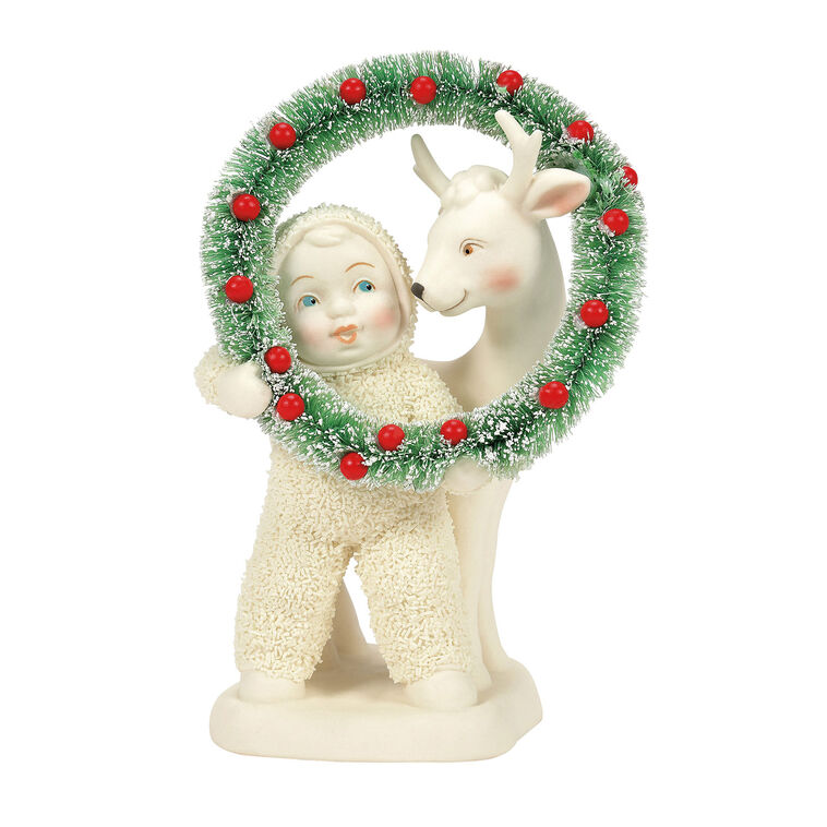 hallmark Enesco Snowbabies Meet in the Middle With Fawn and Wreath Figurine 4"
