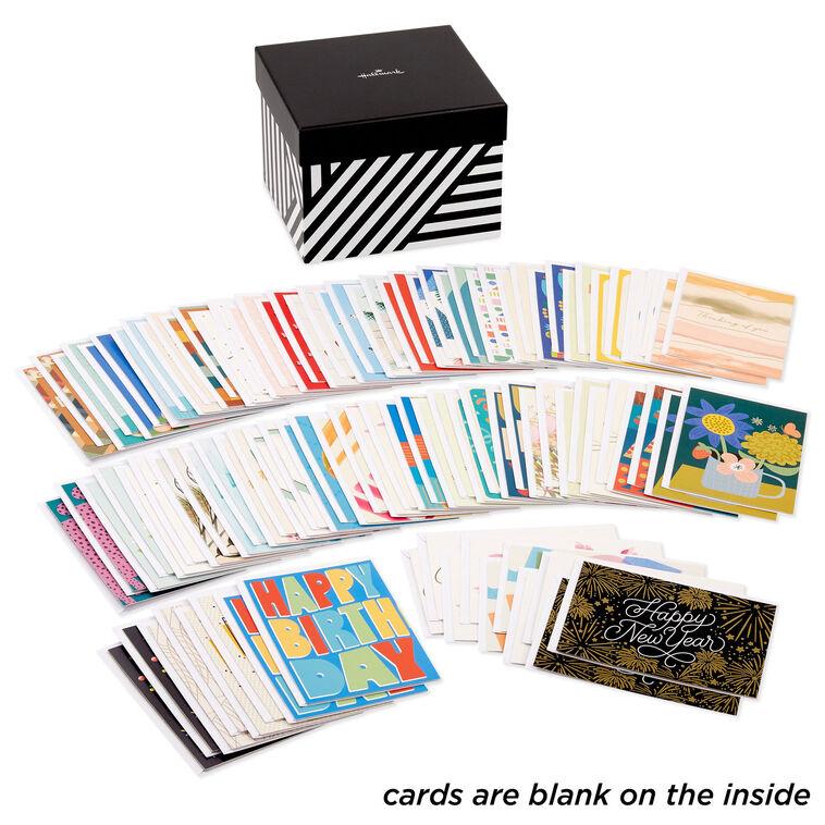 Hallmark Festive And Colorful Assorted Blank All-Occasion Cards In Geometric Striped Organizer Box Pack Of 100