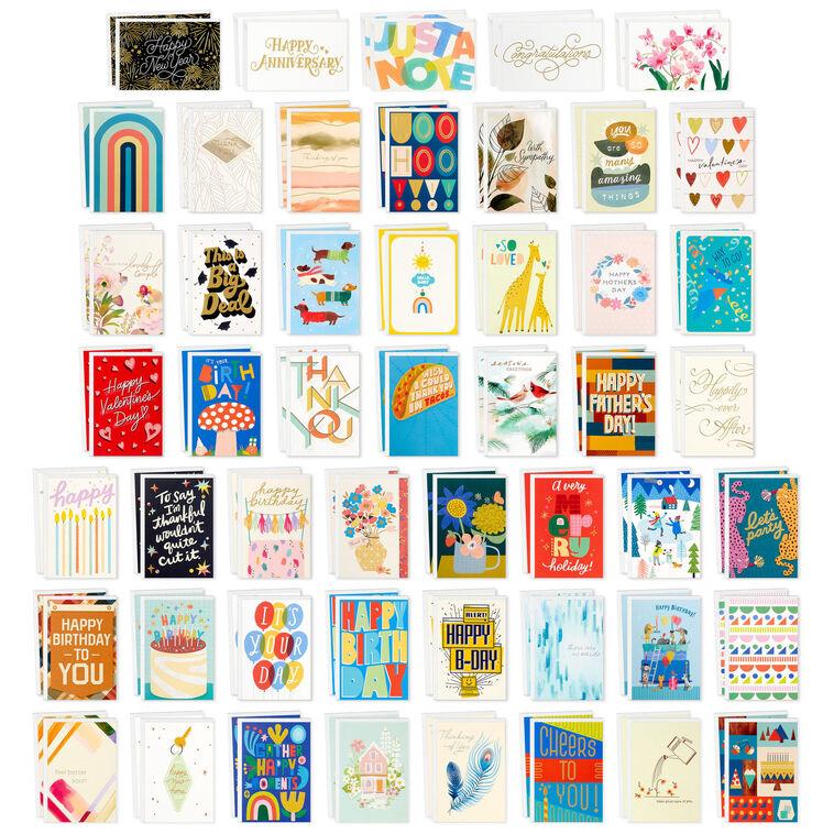 Hallmark Festive And Colorful Assorted Blank All-Occasion Cards In Geometric Striped Organizer Box Pack Of 100