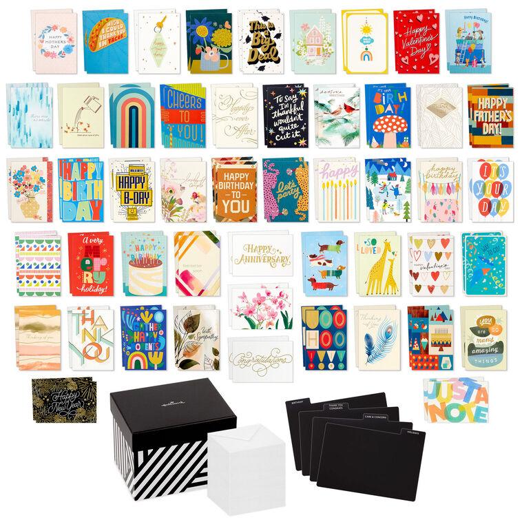 hallmark Festive and Colorful Assorted Blank All-Occasion Cards in Geometric Striped Organizer Box Pack of 100
