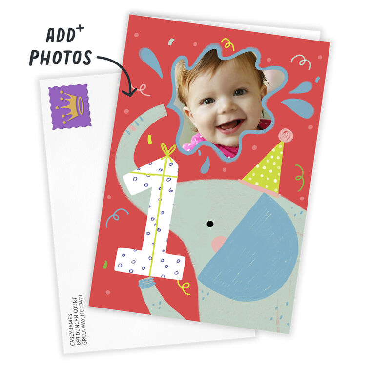 Hallmark Festive Elephant Custom First Birthday Card