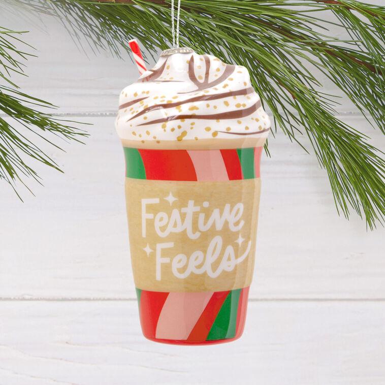 Hallmark Festive Feels Coffee Cup Shatterproof Hallmark Ornament