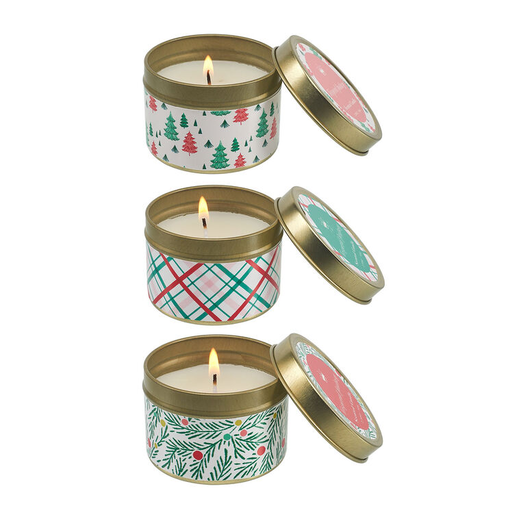 Hallmark Festive Holiday Scented Candle Tins 3-Pack