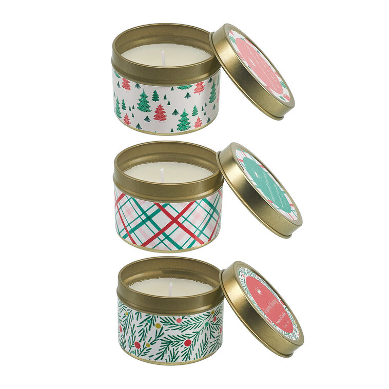 Hallmark Festive Holiday Scented Candle Tins 3-Pack