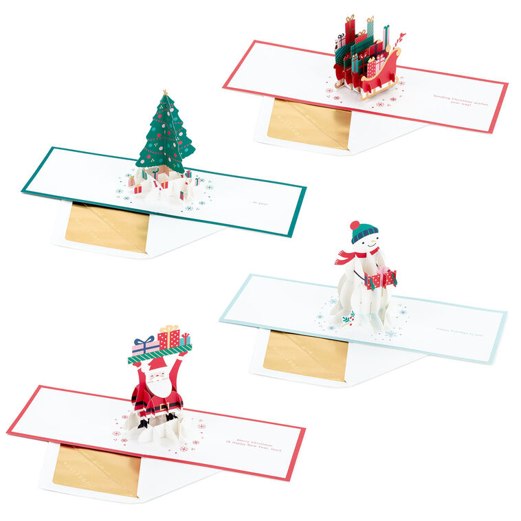 Hallmark Festive Holiday Wishes Assorted 3D Pop-Up Christmas Cards Pack Of 4