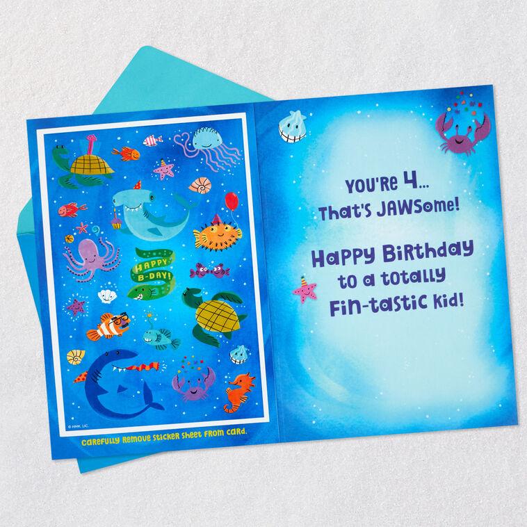 Hallmark Fin-tastic Four Sharks 4th Birthday Card With Stickers