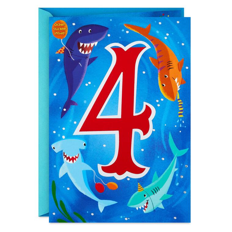 hallmark Fin-tastic Four Sharks 4th Birthday Card With Stickers
