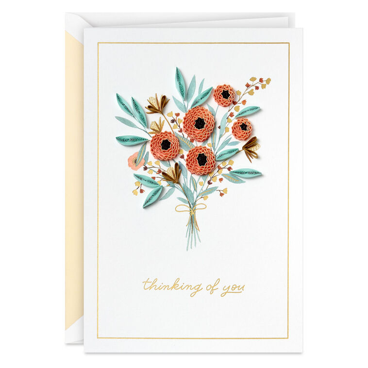 hallmark Floral Bouquet Blank Quilled Paper Handmade Thinking of You Card