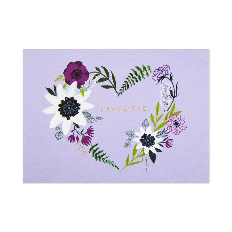 Hallmark Floral Heart Wreath On Lavender Blank Thank You Notes Pack Of 10