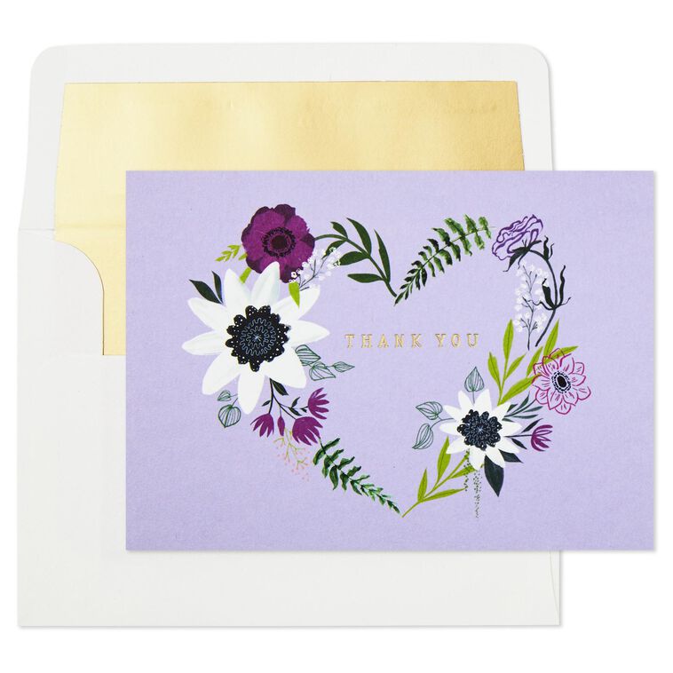 Hallmark Floral Heart Wreath On Lavender Blank Thank You Notes Pack Of 10