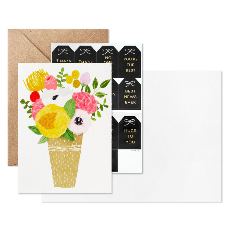 Hallmark Floral Vase Boxed Blank Notes With Customizable Stickers Pack Of 10