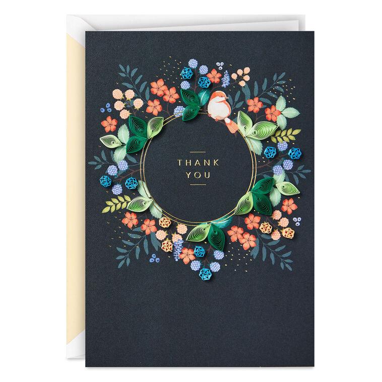 hallmark Floral Wreath Quilled Paper Handmade Thank You Card
