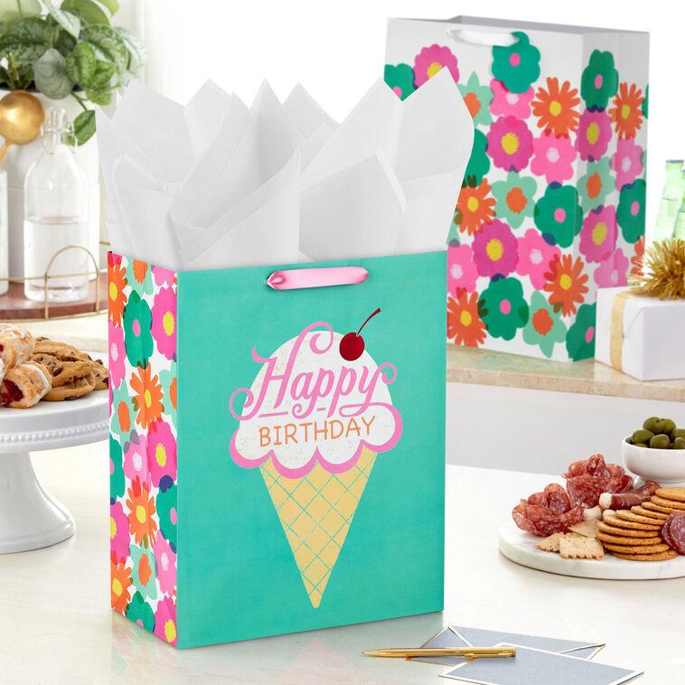 Hallmark Flowers And Ice Cream 2-Pack Birthday Gift Bag Bundle