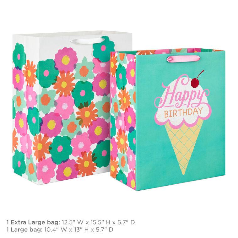 Hallmark Flowers And Ice Cream 2-Pack Birthday Gift Bag Bundle