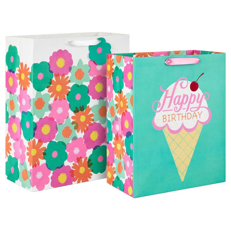 hallmark Flowers and Ice Cream 2-Pack Birthday Gift Bag Bundle