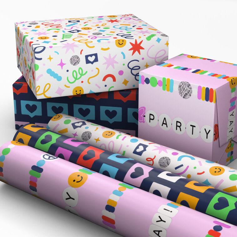 Hallmark Focus On Fun 3-Pack Assorted Wrapping Paper Roll Bundle 75 Sq. Ft. Total