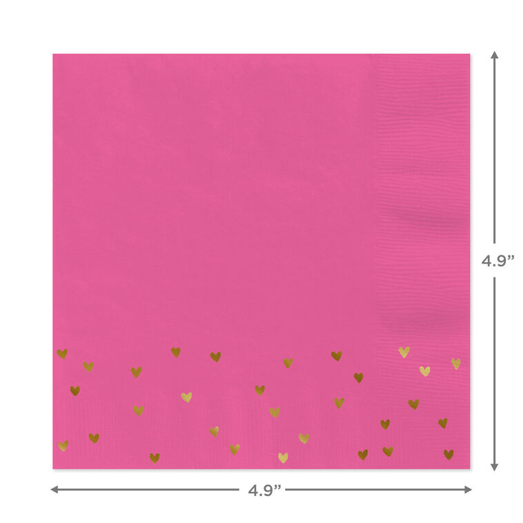 Hallmark Foil Hearts On Pink Cocktail Napkins Set Of 16