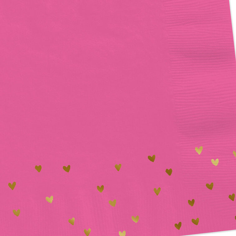 Hallmark Foil Hearts On Pink Cocktail Napkins Set Of 16
