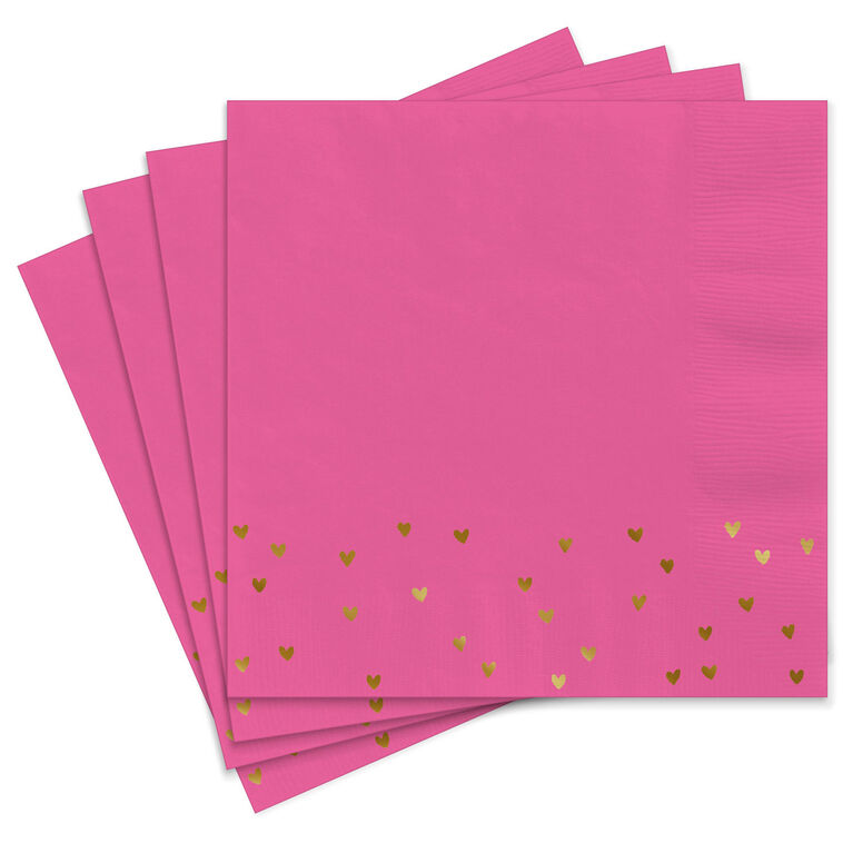 hallmark Foil Hearts on Pink Cocktail Napkins Set of 16
