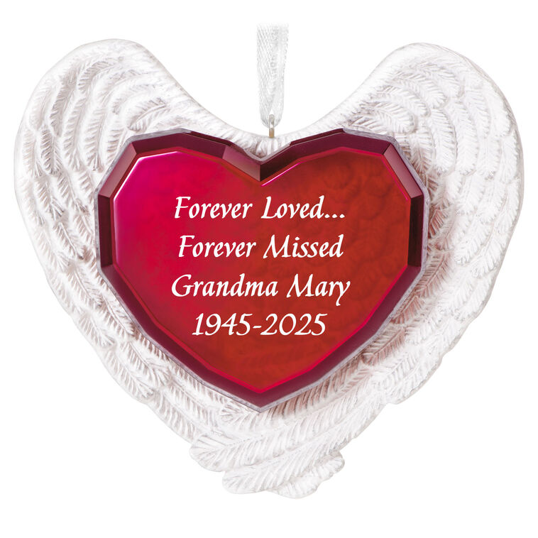 hallmark Forever Loved Memorial Heart and Angel Wings Personalized Ornament Custom Text