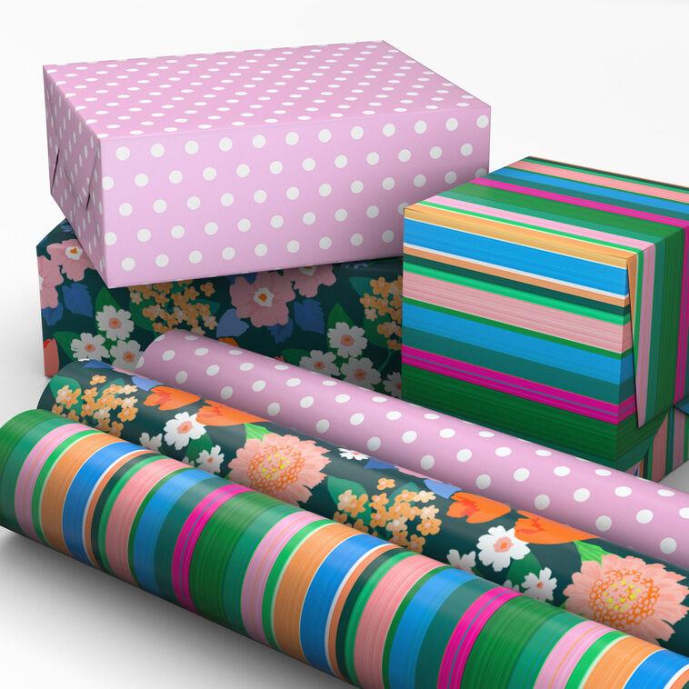 Hallmark Fun Designs 3-Pack Assorted Wrapping Paper Mini Roll Bundle 45 Sq. Ft. Total