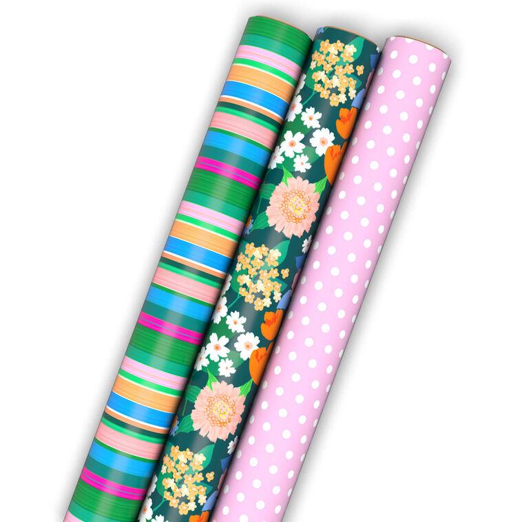 hallmark Fun Designs 3-Pack Assorted Wrapping Paper Mini Roll Bundle 45 sq. ft. total