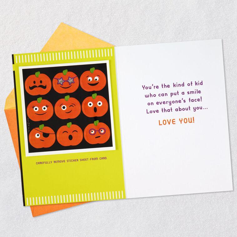 Hallmark Fun Pumpkin Faces Halloween Card With Stickers For Grandson