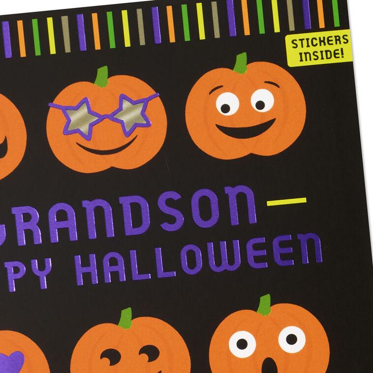 Hallmark Fun Pumpkin Faces Halloween Card With Stickers For Grandson
