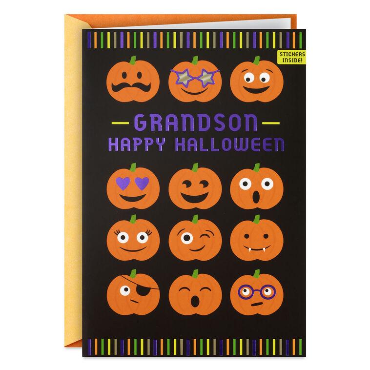 hallmark Fun Pumpkin Faces Halloween Card With Stickers for Grandson