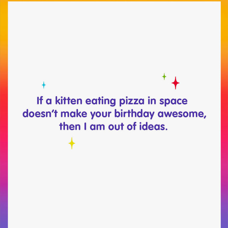 Hallmark Galactic Cat With Pizza Funny Birthday Card